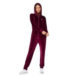 ONEPIECE Original Velour Jumpsuit Red Velvet Long Sleeve Sz XS